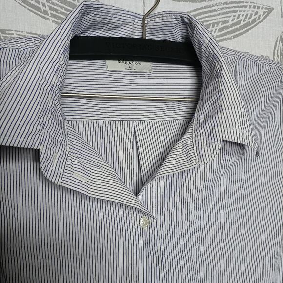 Babaton Shirt Dress Blue Pinstripes Button Neckline Minimalist Old Money Preppy - Picture 4 of 9
